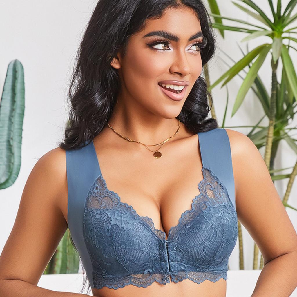Large Front Buckle Gathers Bra, Fixed Cup Lifting, Top Brace, Lace Vest Style Bra