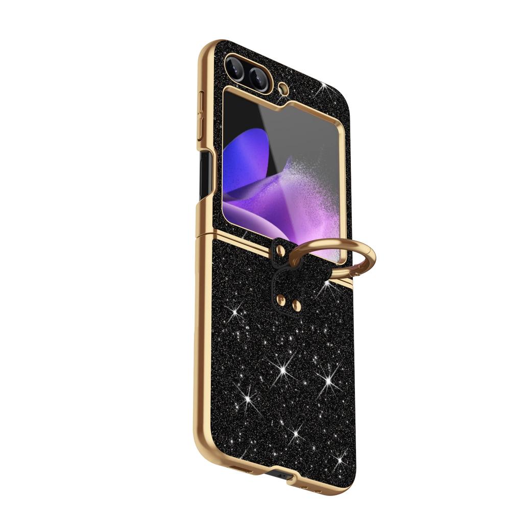 Luxury Plating Bling Glitter Ring Holder Phone Case For Samsung Galaxy Z Flip 6 5 4 Flip6 Flip5 Flip4 Flip3 Hard Plastic Cover