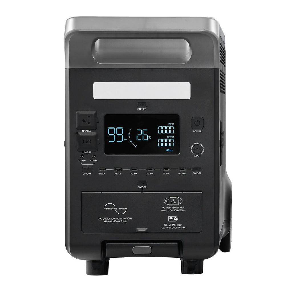 Przenośna stacja zasilania, 3600W 3840Wh Stacja zasilania Generator słoneczny z 10 portami wyjściowymi i regulowaną mocą wejściową, Rozszerzalna bateria zapasowa LiFePO4