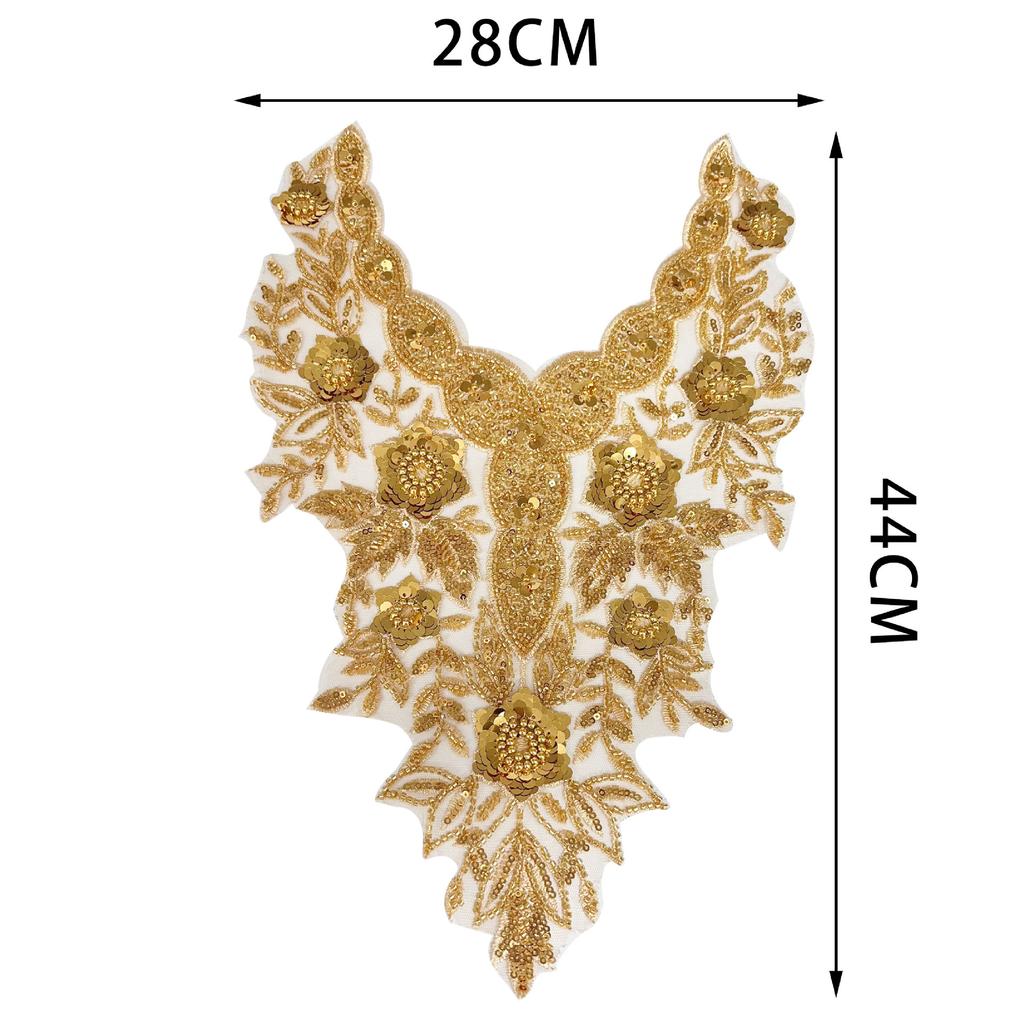 Heavy Industry Beaded Sequins Flowers Gold Clothing Patches Accessories Stage Performance Clothing Collar Decoration Cloth Stickers