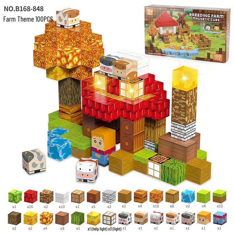 2.0cm DIY Magnetic Building Blocks with Lights - Magnetic Cubes Military Engineering Farm Set