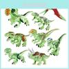 Conjunto de 8 blocos de montar fluorescentes de dinossauros jurássicos para crianças. Material atóxico e seguro.