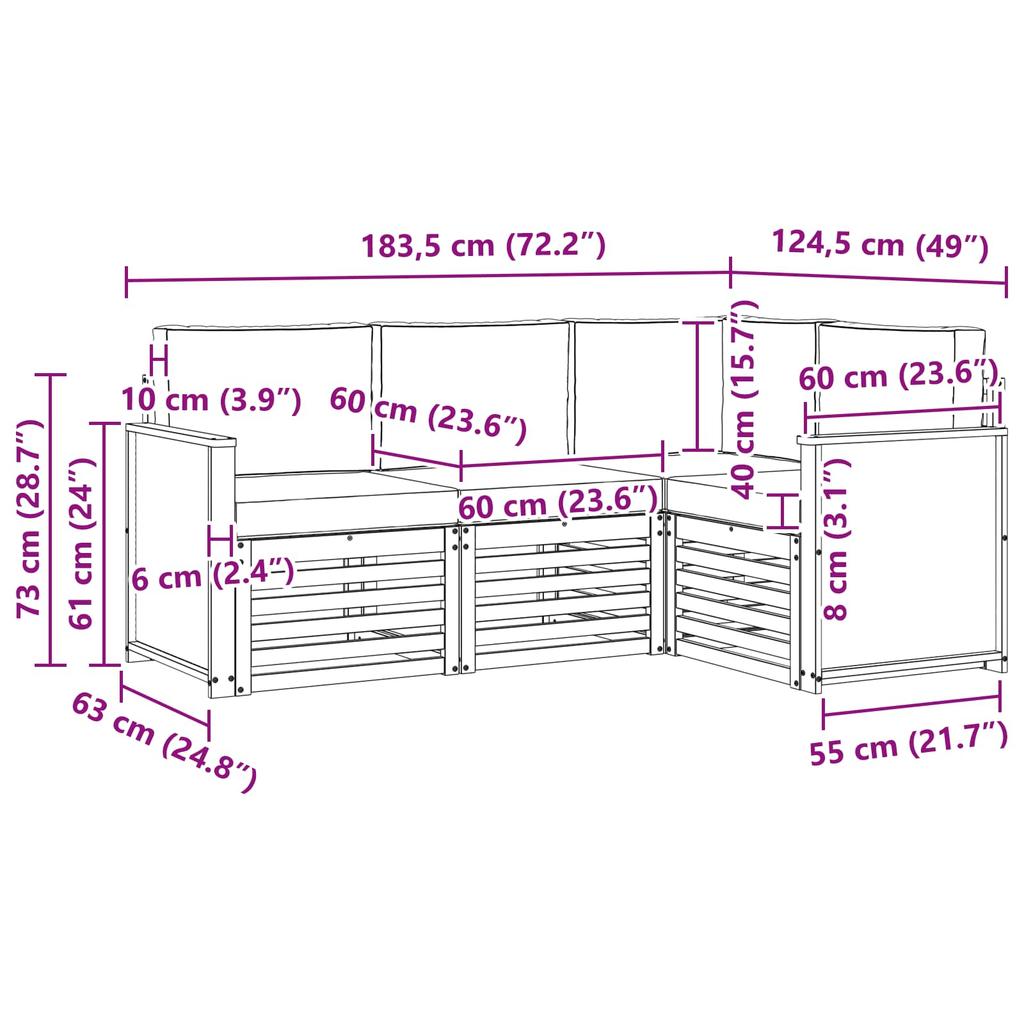 Outdoor Sofa Set with Cushions 4 Pcs Solid Acacia Wood