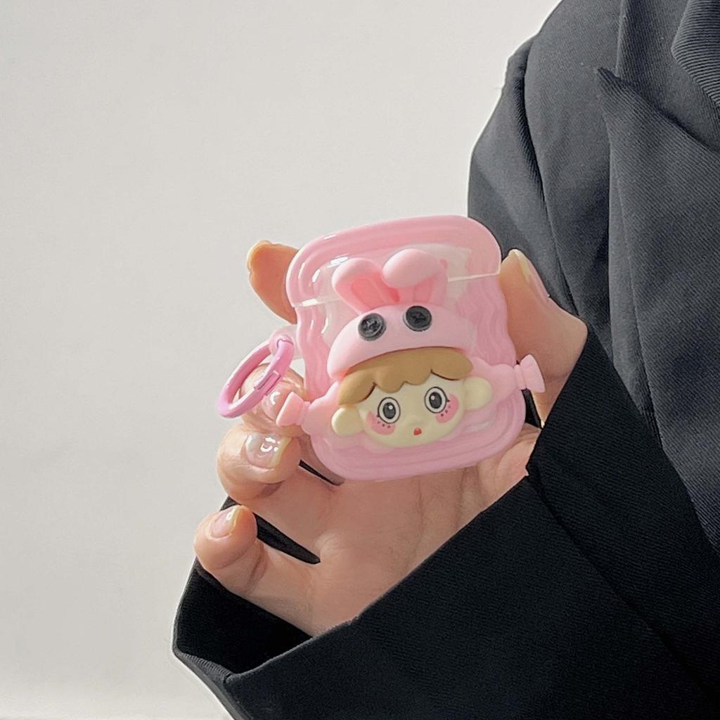 Cute 3d Girl Rabbit Cartoon Bunny Bow Pink Imd Non -Slip Earphone Case For Apple Airpods 1 2 Pro 3 2nd Wireless Bluetooth Box