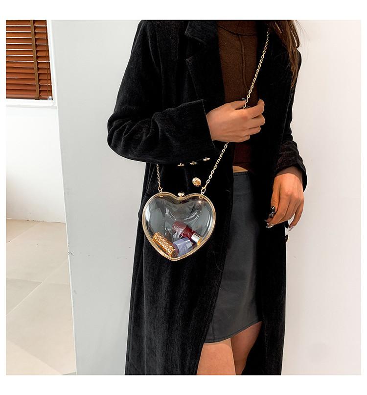 Stylish Transparent Heart Shaped Mini Crossbody Bag With Chain Lock For Women
