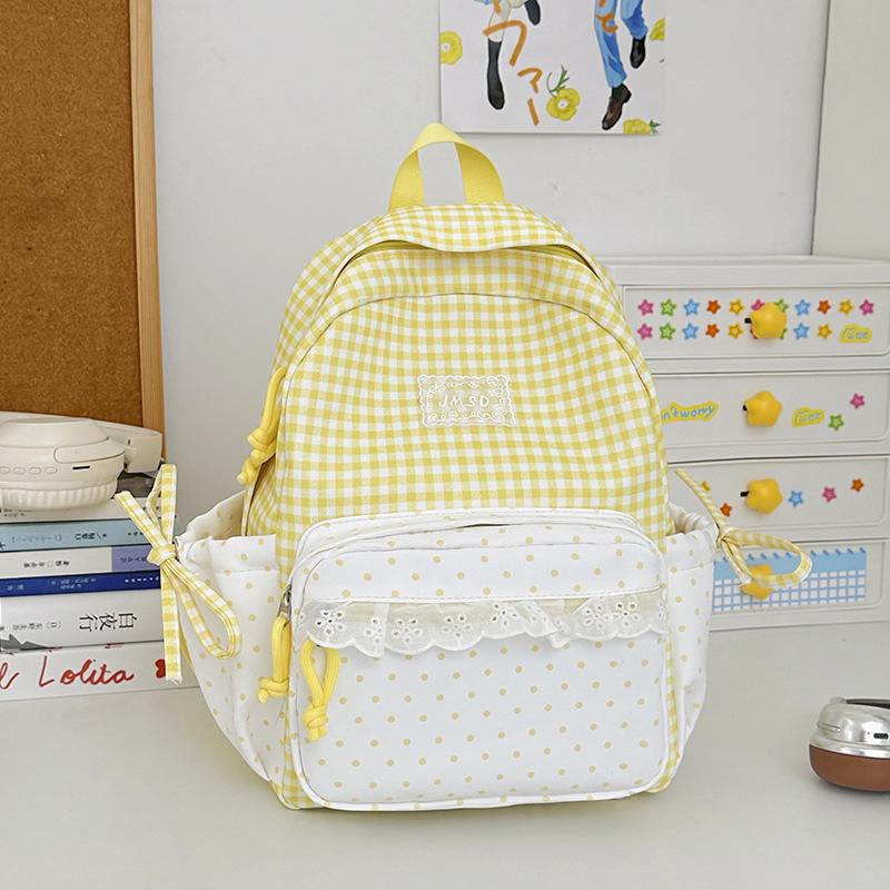 Schoolbag Milk Fufu Plaid Corrugated Lace Heart Travel Small Backpack Sweet Wind Student Party Big Sweet Bag