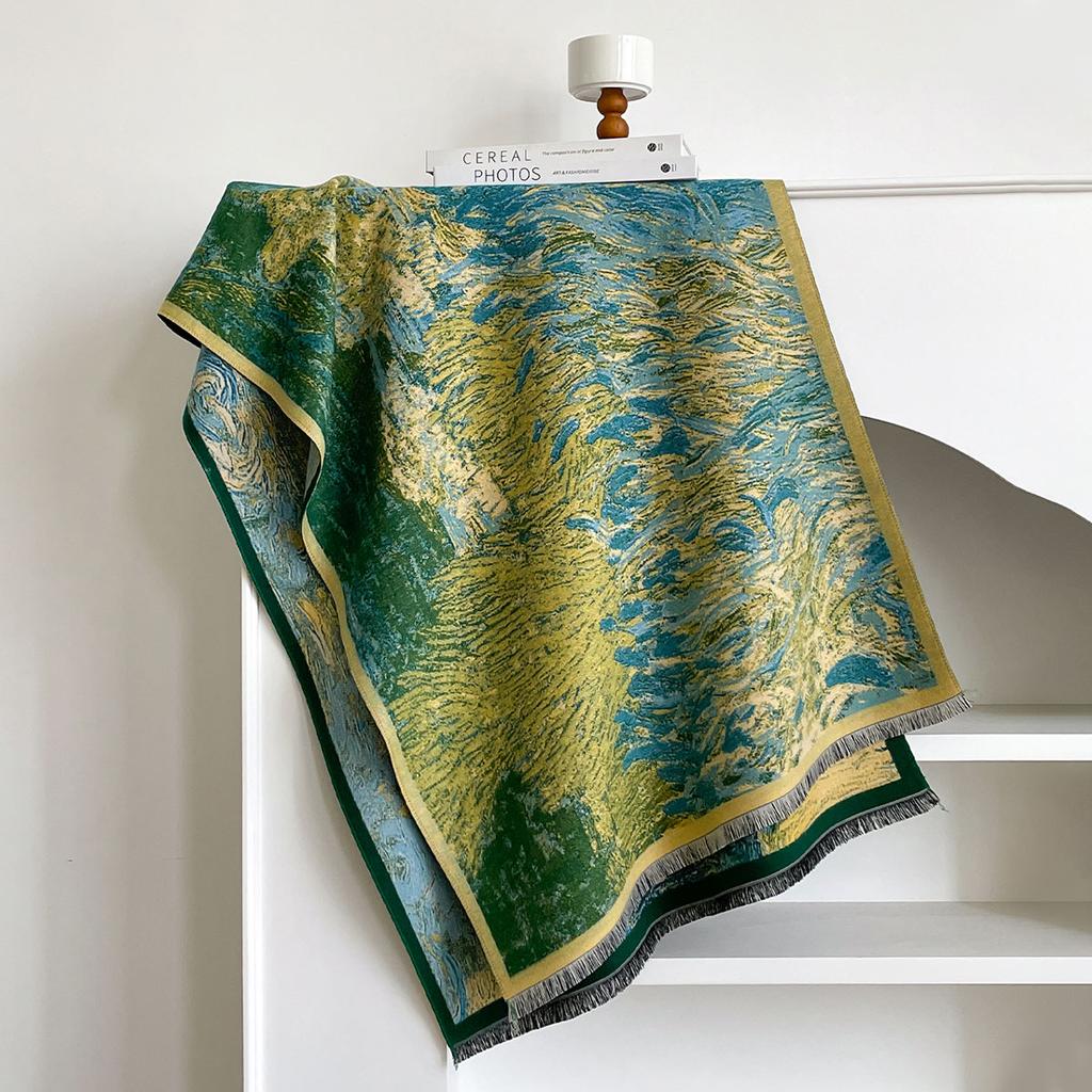 Écharpe Chaude en Cachemire Femme Châle Floral Peinture à l'Huile Nouveaux Enveloppements Luxe Épaisse Couverture Hiver Bufanda Pashmina Féminine Écharpes de Voyage