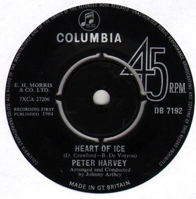 7inch Record PETER HARVEY - Heart Of Ice DB7192 Columbia 1964 UK Pop Used