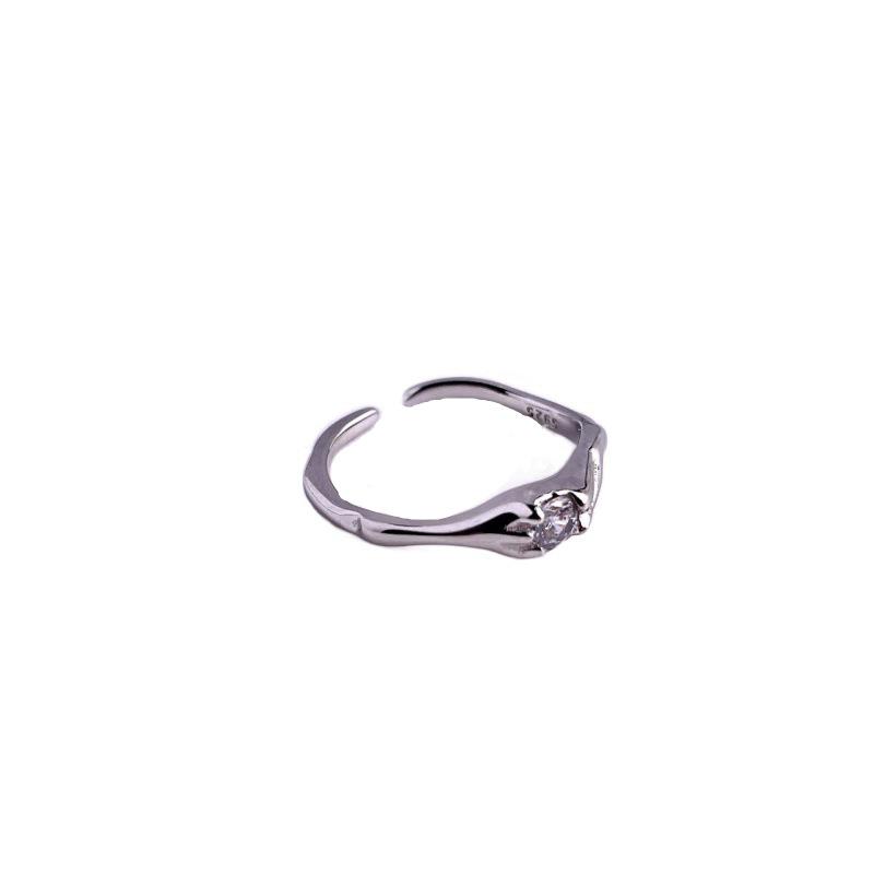 S925 Sterling Silver Irregular Zircon Diamond Ring for Women Adjustable Open