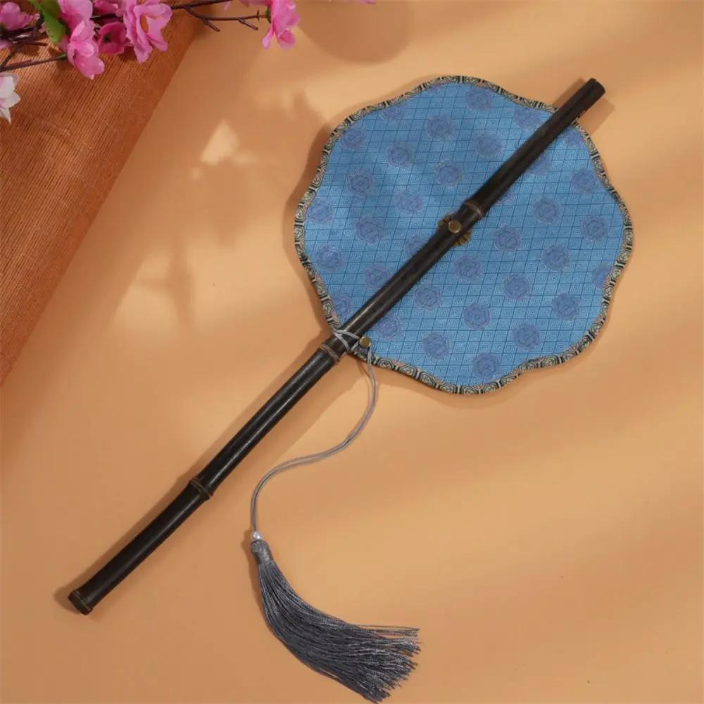 Retro Ancient Style Chinese Bamboo Waist Fan Rollable Foldable Long Handle Fan Decorative Cooling Group Fan Hanfu