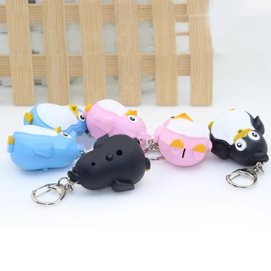 Cute Animal Penguin LED Light with Sound Key Chain Key Ring Torch Xmas Gift