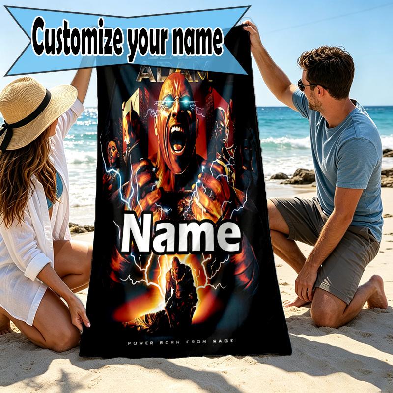 Custom Name Personalized Superhero movies Print Beach Towel, for Trip Camping Beach Party Home Decor, Birthday Gift for Family & Friends