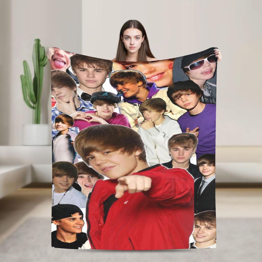Poplar Singer Justins Biebers Christmas Warm Soft Blanket Plush Throw Blanket Street Outdoor Flannel Bedspread Sofa Bed Cover