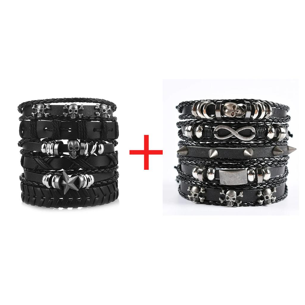 1 Mode-Armband Wikinger-Armband Für Männer Handgelenk-Armbänder Geflochtenes Totenkopf-Hand-Schmuckstück Verstellbares Leder-Set-Armband Für Leder