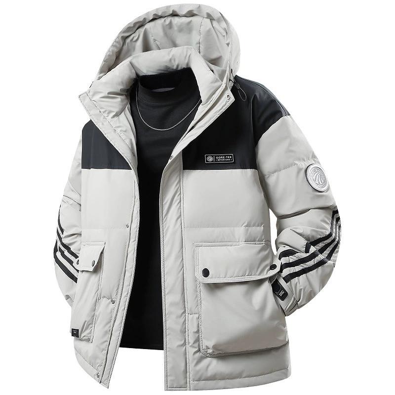 Winter Down Jacket Men's Thick Warm Loose White Duck Down Short Hooded Workwear Men's Jacket