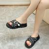 Rivet Thick-sole Slippers 2025 Women's Summer Fashion Canvas Non-slip Casual Mid-heel Slippers Comfortable Beach Flip-flops