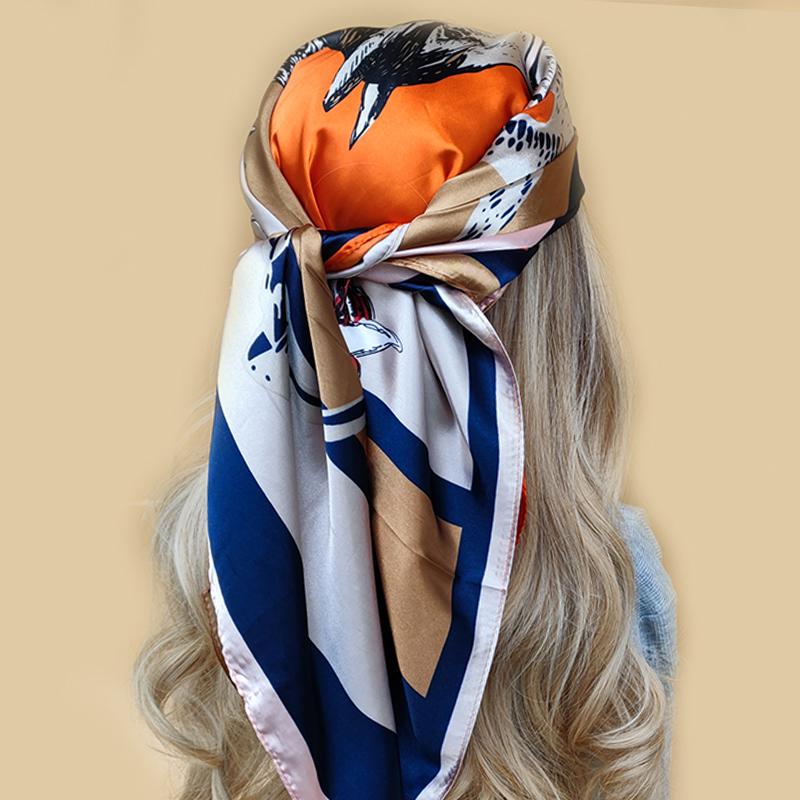 New 90*90cm Retro Brand Women Silk Scarf Bandanna Fashion Bohemian Pattern Square Hijab Lady Wrap Headband foulard muffler
