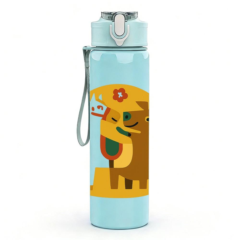 1PC Colorful Cartoon Dog Circle Print 750ml Color Plastic Sports Water Bottle Leakproof Flip Straw Lid For Sports Office Home Use