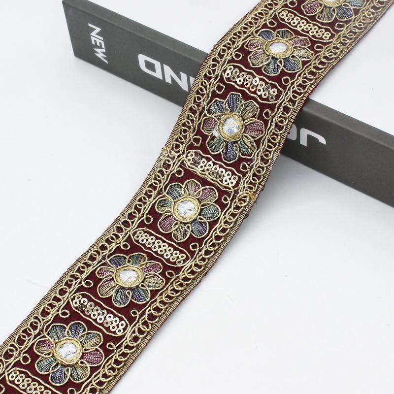 5yards Ethnic Gold Thread Sequins Lace Trims DIY Sewing Hanfu Dress Decoration Embroidered Fabric Garment Trimming Ribbon