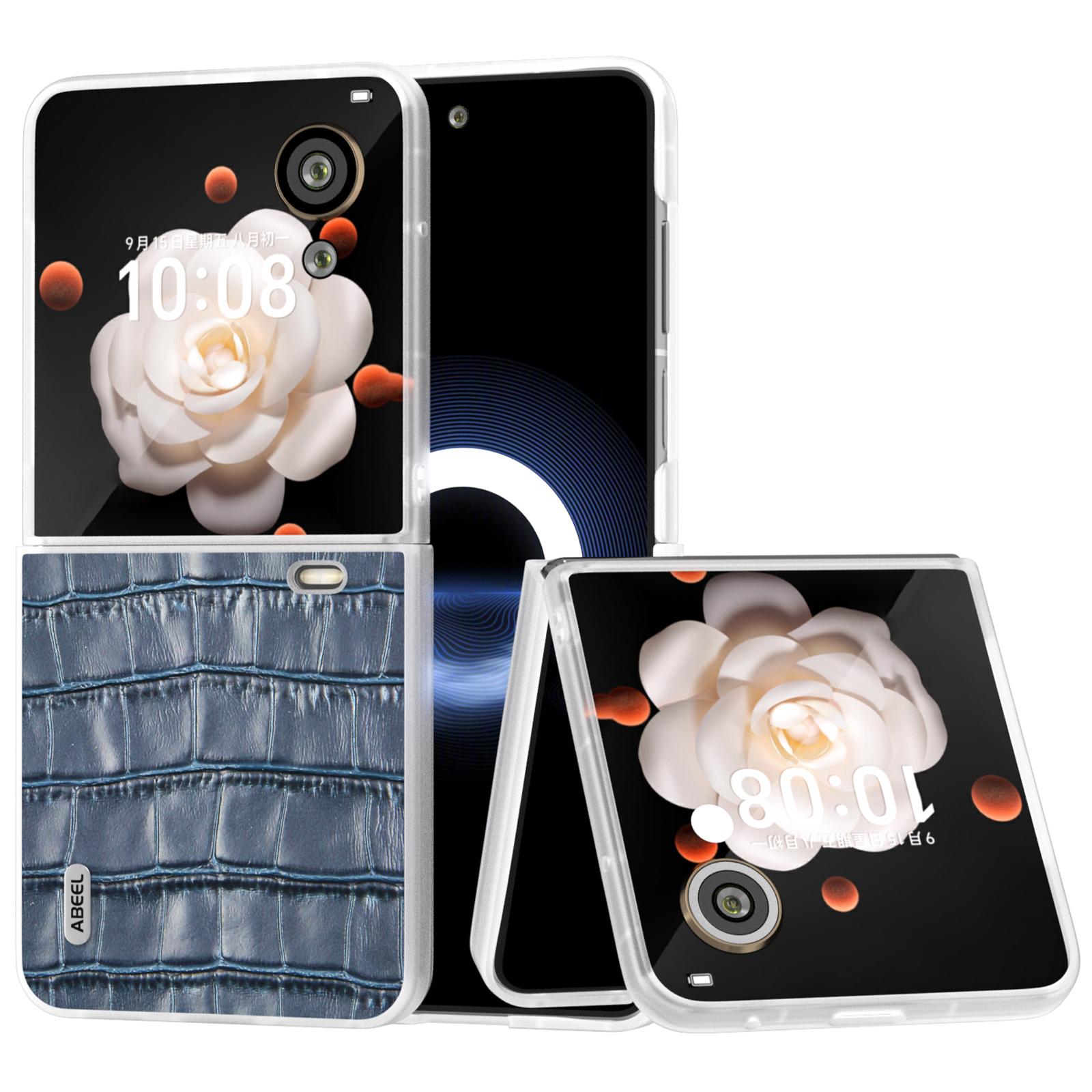 

For Honor Magic V Flip 5G Case Genuine Cow Leather+PC Phone Cover Crocodile Texture Blue