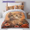 Orange Cat Pattern Bedding Quilt Set Quilt Cover Pillowcase Home Decoration Gift (1 * Duvet Cover + 2 * Pillowcase, Without Core)