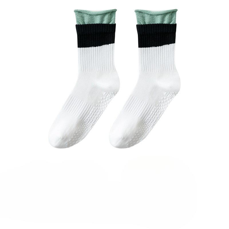 Yoga Casual Socks for Summer, Thin Mesh, Anti-slip, Women's Pilates, Mid-calf, Color-blocked, Rolled-up, Fitness