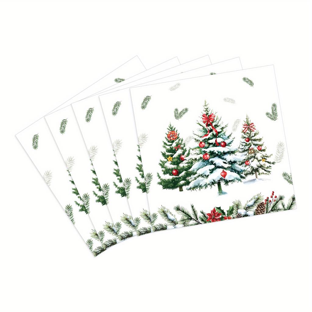 20pcs White Printed Christmas Napkins Disposable Festive White Napkins Christmas Tree Elk Printed Tissue Christmas Decorations
