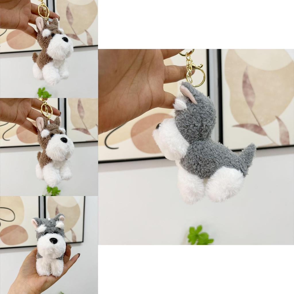 Soft Schnauzer Plush Keychain Cute Dog Stuffed Toy For Bags