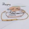 Qiuhan  Stainless Steel Men's Classic Geometric Gold Plated Personalized Engraved Name Chain Link Bar Bracelet for