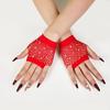 Fishnet Design Rhinestone Gloves Shiny Decor Short Gloves New Fingerless Gloves  Dance Performance