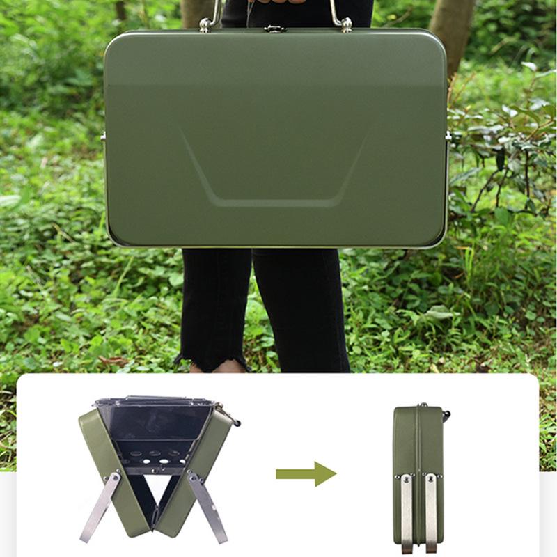 Portable Foldable Suitcase Grill: Outdoor Low-Smoke Charcoal BBQ Rack