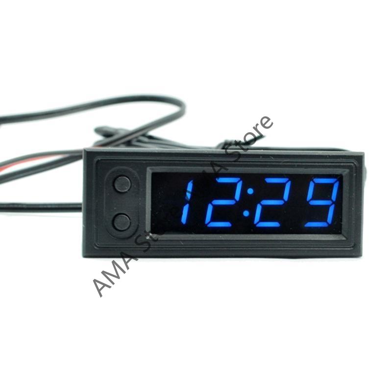 

X7JF Auto Temperature 3 in 1 Thermometers Voltmeter Gauge Electronic Clock LCD Screen синий