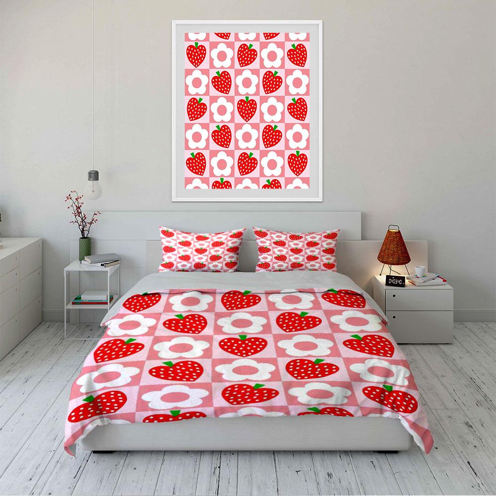 Strawberry Floral Bedding Set Bedding Duvet Cover Set Duvet Cover Pillowcases (1 * Duvet Cover 2 * Pillowcases, without duvet insert)