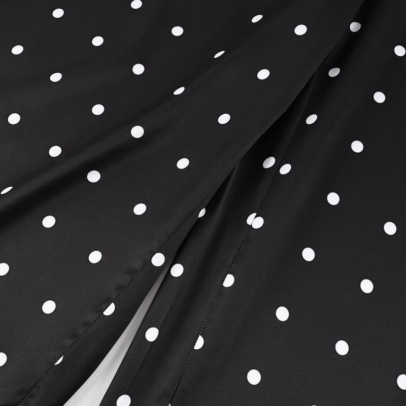Women Elastic Waist Polka Dot Wide Leg Pants Casual Satin Trousers