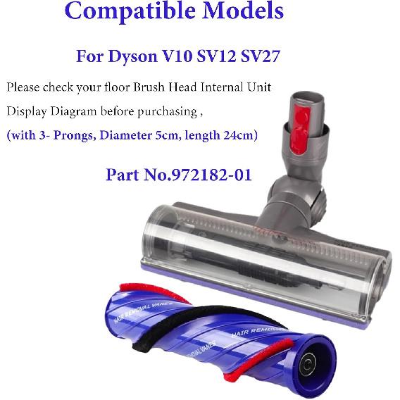 Anti-Tangle Roller Brush Replacement for Dyson V10 SV12 SV27 Vacuum Cleaner, 3-Prongs Brush Bar, Part No.972182-01