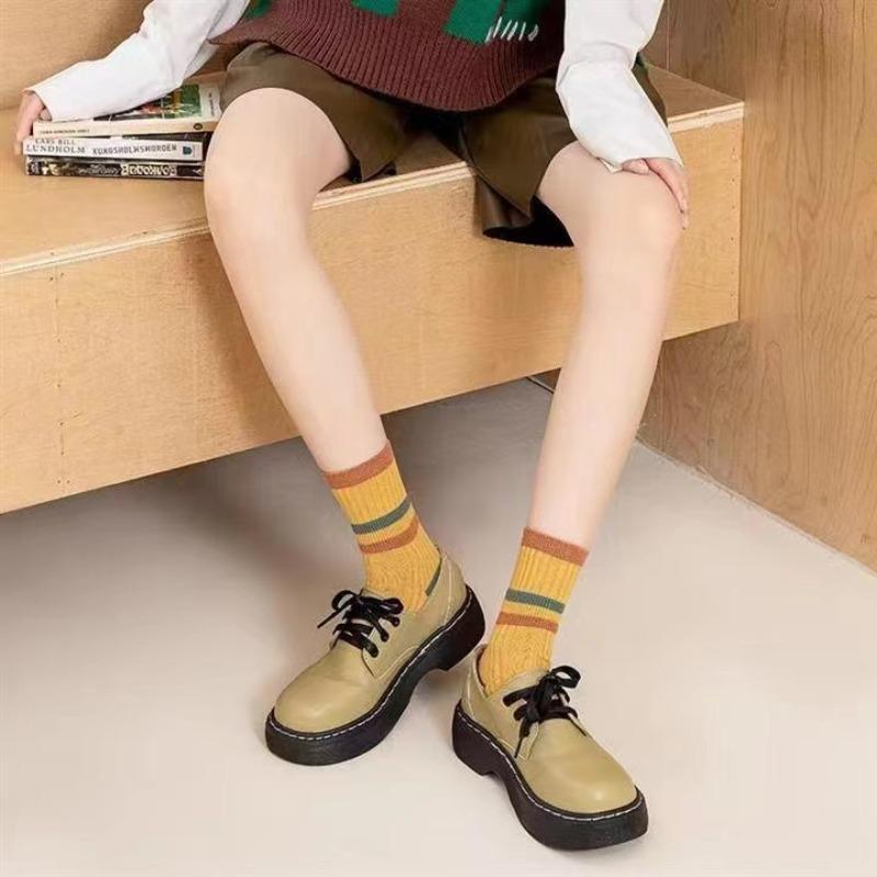 5 par randiga strumpor, bekväma och mjuka mellanhöga strumpor, damstrumpor och strumpbyxor