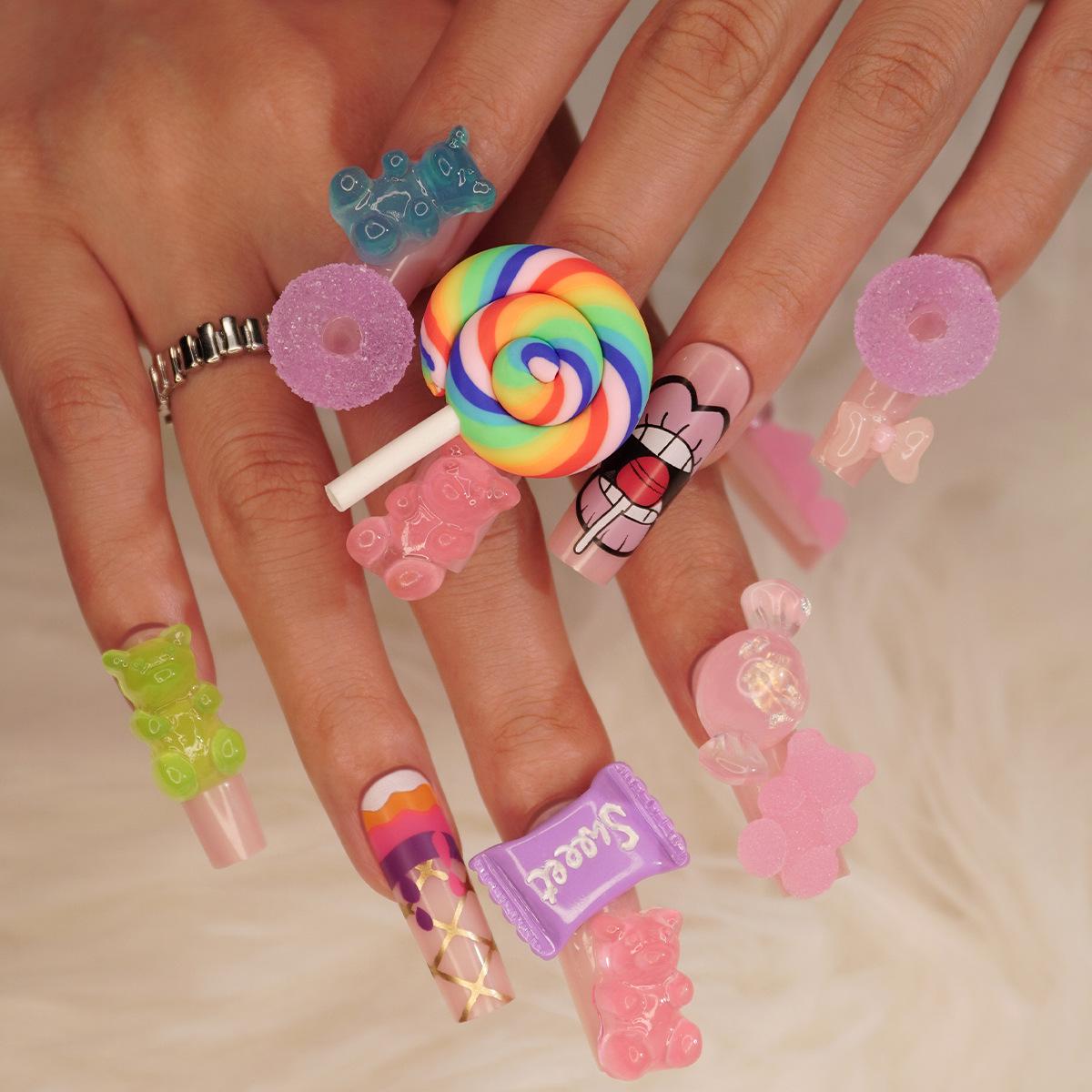 

Extra Long Kawaii Cartoon Wearable Nail Tips - 3D Candy Design