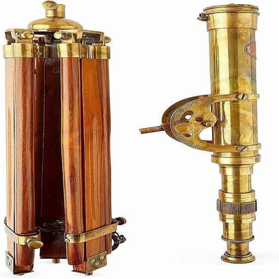 Nautical Handcrafted  Brass Telescope With Wooden Tripod Stand Maritime Functional Telescope