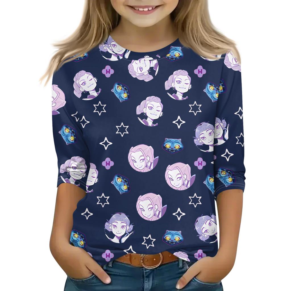 Druck-Tops für junge Mädchen 4-11 Jahre Rundhals 3/4-Ärmel T-Shirts Trendige Tops Outfit T-Shirts
