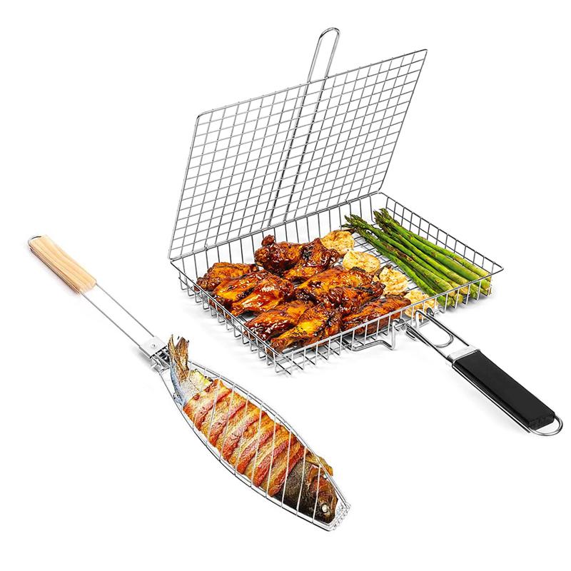 1Pcs Grill Basket Stainless Steel Grill Baskets Foroutdoor Grill |Grill Accessoriesforoutdoorgrill Campfirecooking Equipment