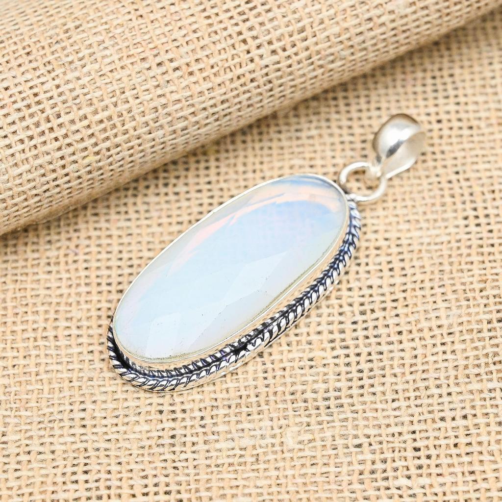 Beautiful Milky Opal Gemstone Handmade 925 Sterling Silver Pendant Jewelry