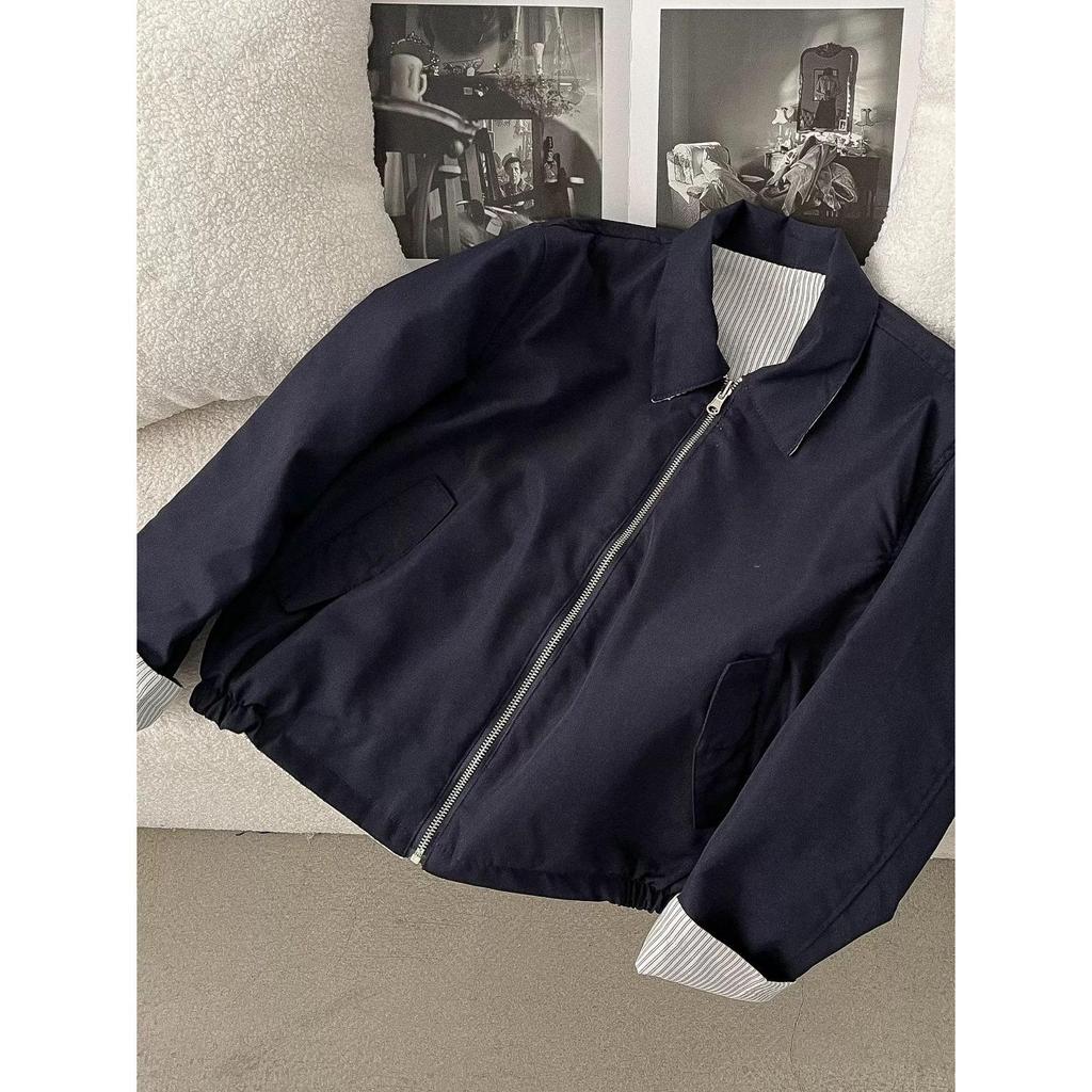 Unisex Reversible Striped Lapel Oversized Jacket for Spring & Autumn