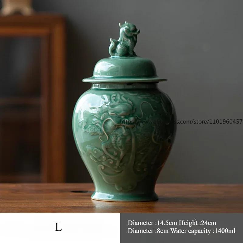 Kirin Mythical Creature Relief Ceramic Storage Jar Ginger Jar Sealed Tea Canister Desk Decoration Jewelry Box Cosmetic Container