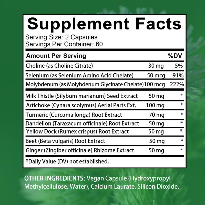 Milk thistle, Korean thistle, turmeric, choline, selenium, molybdenum, Liver Support Supplements, 120 Capsules