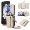 Leather Phone Case with Crossbody Ring and Card Holder for Samsung Galaxy Z Flip 7 6 5 4 3 Flip7 FE Flip6 5G Protective Cover