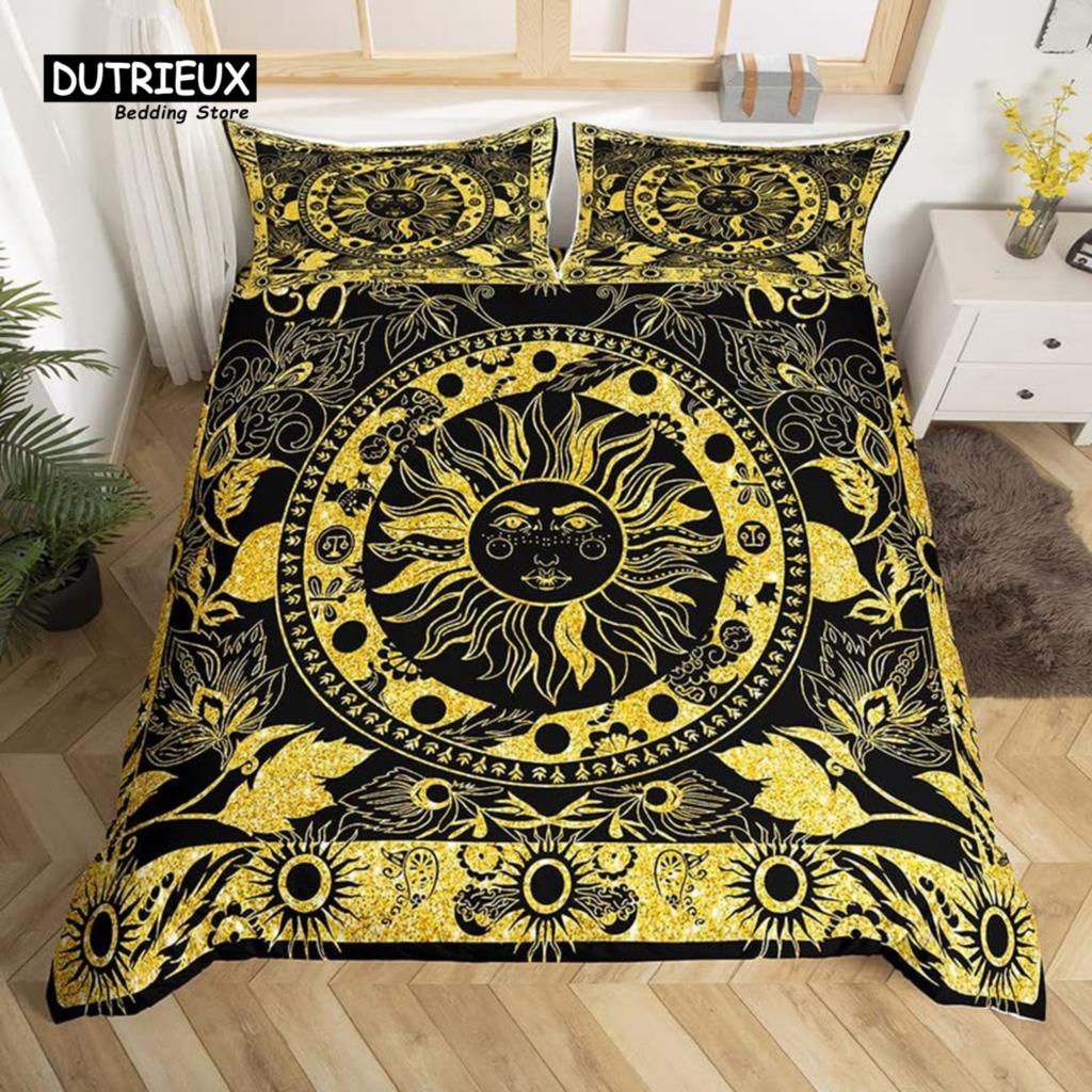 

Одеяло Экзотический Цветочный King Queen Богемный Солнечный Комплект Постельного Белья Микрофибра Астрология Винтажный Цветок И Листья Одеяло Comforter (quilt)-EU Single(135*200cm)3pcs