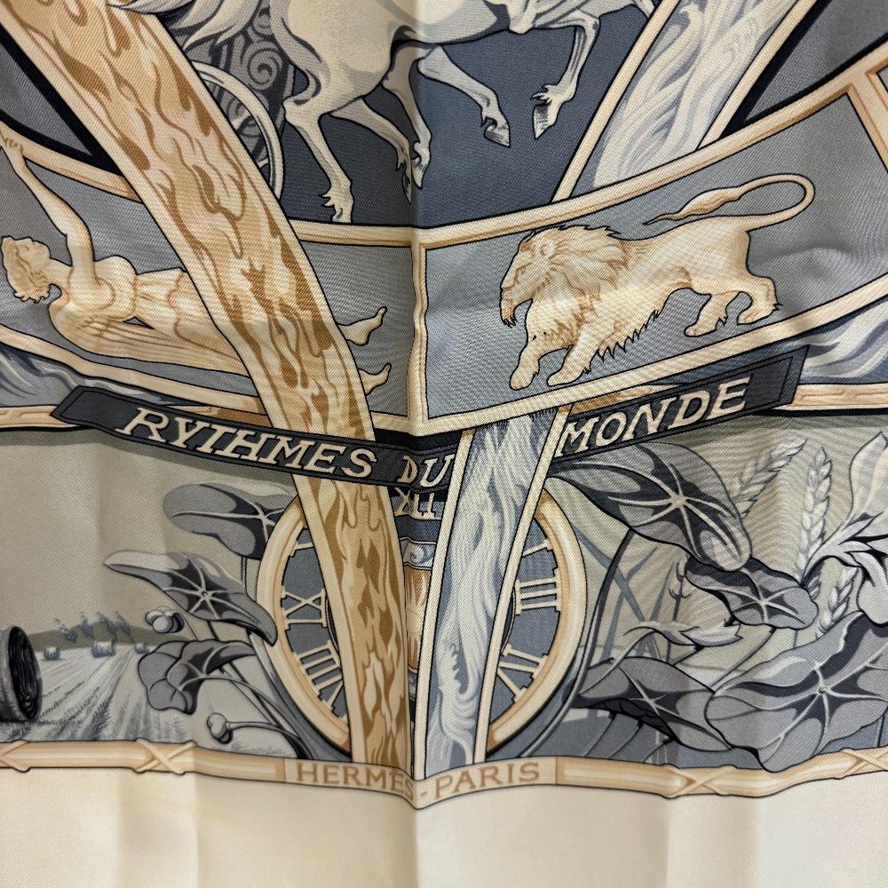 HERMES World rhythm silk Calle 90 scarf blue silk Used