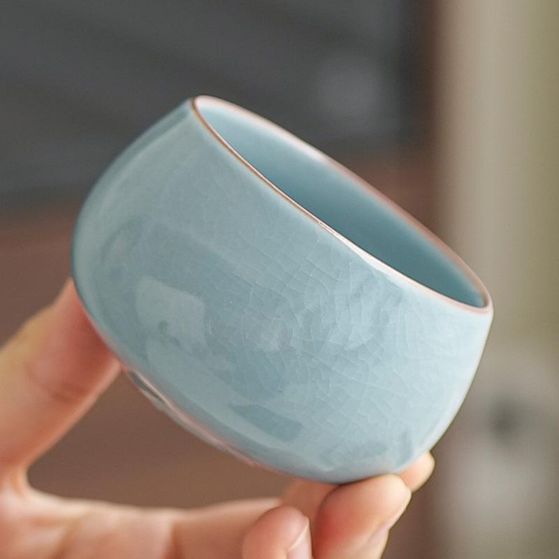 Tianqing Ru kiln master cup single cup, ceramic tea cup can be raised open, high-end personal cup gift box for household use
