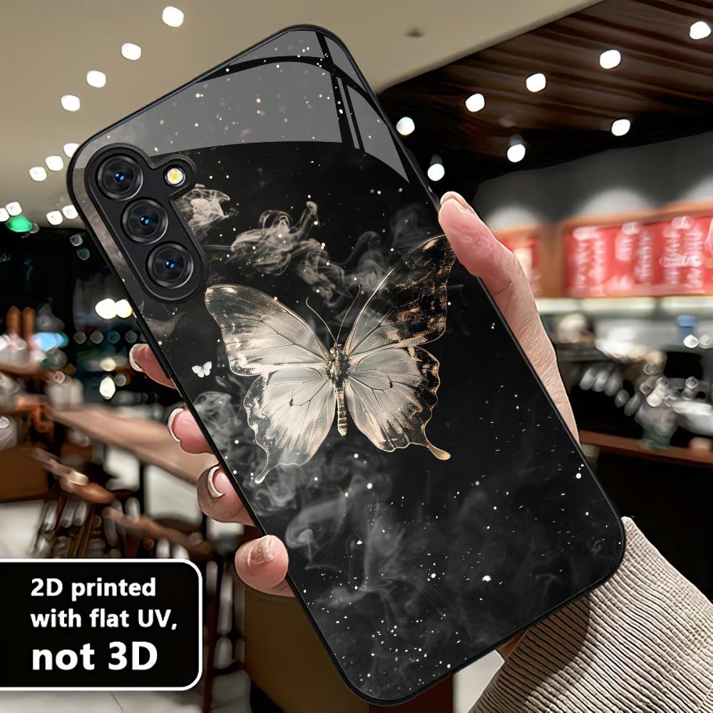 New Anime Painting Butterfly PhoneCase Glass PhoneCase for Samsung Galaxy S26 S25 S24 S23 S22 S21 FE,Ultra,Plus Dropresistant
