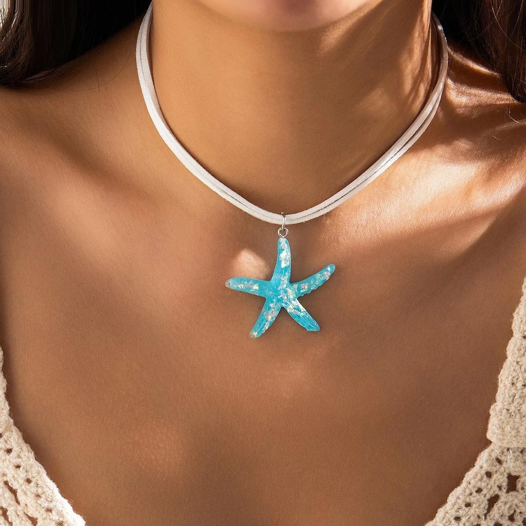 Statement Large Resin Starfish Pendant Necklace For Women Trendy Summer Beach Vacation Charm Neck Clavicle Chain Boho Jewelry